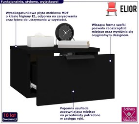 Czarna wisząca szafka nocna z szufladą Elara 6X