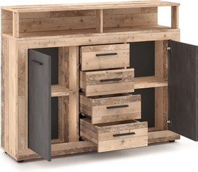 Komoda Dwudrzwiowa z Szufladami BLAGO MIDI B 119,5 cm Surowy Dąb/Grafit Loft