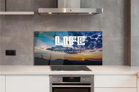 Szkło Ozdobne do Kuchni Napis na tle Nieba o Zachodzie