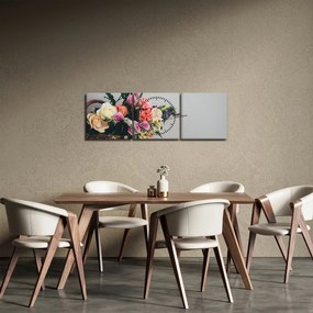 Obraz kosza z kwiatami (z zegarem) (90x30 cm)