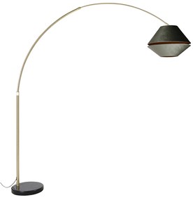 Candeeiro de Arco em Latão com Abajur Duplo de Veludo Preto e Verde - XXL