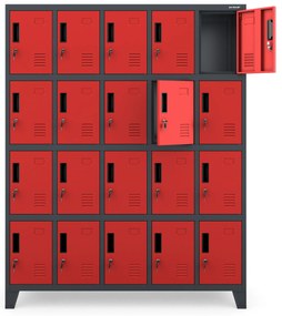 Metalowa szafa socjalna BHP skrytkowa ROBERT 1360 x 1720 x 450 mm, antracytowo-czerwona