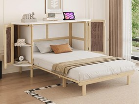 Łóżko chowane 140x200 cm - z przegródkami do przechowywania - kolor naturalny (materac nie jest wliczony w cenę)
