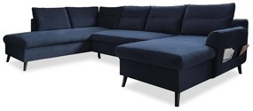 Ciemnoniebieska aksamitna rozkładana sofa w kształcie litery "U" Miuform Stylish Stan, lewostronna