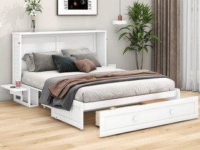 Łóżko wielofunkcyjne składane 140x200cm z litego drewna - z szufladą i podparciem na wezgłowiu - Białe