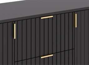 Komoda TORELLO 130 cm Czarna Ryflowana Dwudrzwiowa z Szufladami Skandynawska