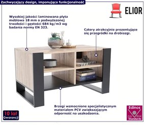 Ława kawowa z 4 półkami czarny + dąb sonoma - Lajra
