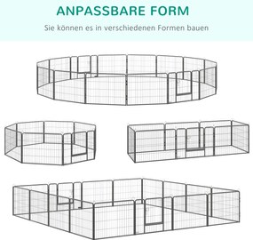 PawHut kojec dla psa, płot dla szczeniąt, dla psa na zewnątrz, krata z 2 drzwiami stalowo-szarymi, 16 segmentów 60 cm wysokości