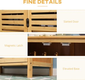 kleankin Szafka łazienkowa, Bambusowy szafek z lamelami do łazienki, korytarza, kompaktowy rozmiar, dużo miejsca do przechowywania, Drewno naturalne