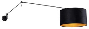 Lampa ścienna czarna z czarnym aksamitnym kloszem 35 cm regulowana - Blitz Nowoczesny Oswietlenie wewnetrzne