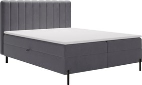 Emporius Florence Box łóżko z materacem 180x200 - pojemnik, topper - łóżko dwusobowe 180x200 cm, nowoczesny styl - tkanina aksamitna, szary (Komodo 21)