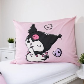 Różowa bawełniana pościel dziecięca jednoosobowa 140x200 cm Hello Kitty "Kuromi" – Jerry Fabrics