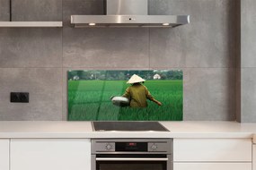 Szklany Panel Człowiek Odpoczywający na Trawie