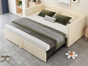 Łóżko dziecięce wysuwane 90 x 200 cm - aksamit - styl nowoczesny - kolor beżowy