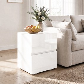 HOMCOM Nowoczesny zestaw 2 szafek nocnych, wąskie stoliki boczne z 2 szufladami i frontami w wysokim połysku, biały | Aosom PL