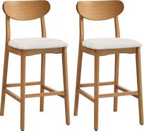 Zestaw 2 stołków z teksturowanej tkaniny i naturalnego drewna kauczukowca  - Kremowy - LERANIA