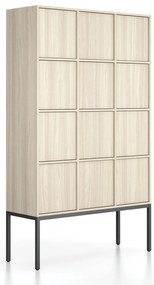 Szafa biurowa FRAME, czarna podstawa, 12x drzwi, 1299 x 450 x 2185 mm, PUSH-lock, dąb naturalny