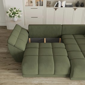 Masseno Narożnik ORENTI z funkcją spania i pojemnikiem na pościel Narozniki L, Rozkładana sofa - Zielony, MATT VELVET 38