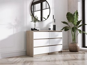 Komoda z 6 szufladami: dąb sonoma / biały mat, 120 x 39 x 79 cm