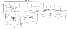 Rozkładana sofa w kształcie U SILVIANO 300x140 cm, kremowa + 2 poduszki GRATIS