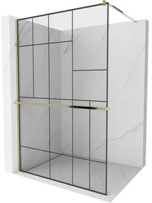 Mexen Kioto+ ścianka prysznicowa z półką Walk-in 140 x 200 cm, czarny wzór, złota - 800-140-121-50-78