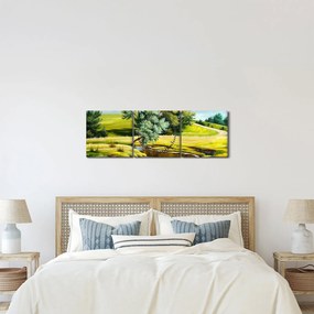 Obraz - rzeka między łąkami, obraz olejny (z zegarem) (90x30 cm)