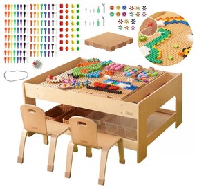Masterkidz drewniany stół edukacyjny + akcesoria stem wall + 563 klocków