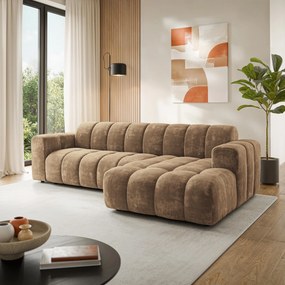 Masseno Narożnik SETIA Prawostronny, L-Kształtny, Nowoczesna Sofa narożna, Tkanina Szenilowa - Beżowy, LUMO 30