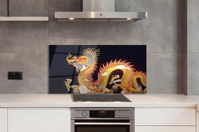 Szklany Panel Złoty Smok Wschodu