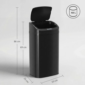 HOMCOM 48 L kosz sensorowy do kuchni lub biura, automatyczne zamykanie, stal nierdzewna, czarny | Aosom PL