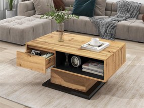 Stolik kawowy z 1 szufladą i 2 wnękami - stolik pomocniczy - płyta wiórowa - Kolory: antracyt i dąb