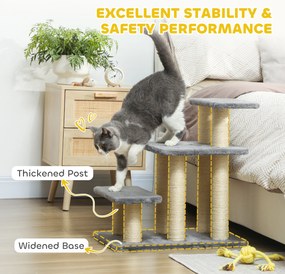 PawHut Schodki dla psa 3-stopniowe 54 cm wysokości, schodki dla małych psów i kotów z sizalowymi słupkami, piłeczka do zabawy