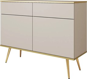 Komoda KSZ-107 z szufladami 107x85x39 cm – beżowy wysoki połysk, Push-To-Open, metalowe nogi 23 cm, laminat 16 mm, odporna na zarysowania