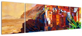 Obraz - Wieś na wybrzeżu Cinque Terre, Włoska Riviera, nowoczesny impresionism (170x50 cm)