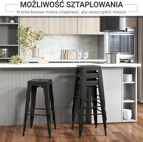 HOMCOM Zestaw 4 Stołków Barowych z Metalu, Do Użytku Wewnętrznego i Zewnętrznego, Składana Konstrukcja, Czarny