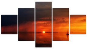 Obraz zachodu słońca z żaglówką (125x70 cm)