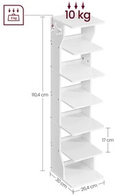 Vasagle Półka na buty CINDY, 6 poziomów, 30x26,4x110,4 cm, biała