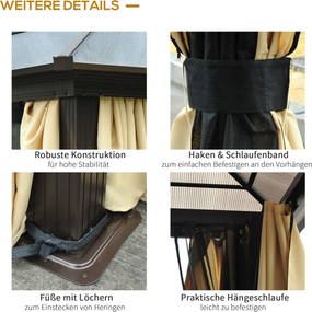 Outsunny Pawilon ogrodowy hardtop 4 2x3 6 m z zasłonami i moskitierą aluminiowa konstrukcja brąz kremowy | Aosom PL