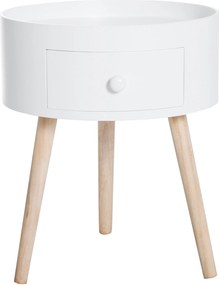 HOMCOM Stolik kawowy z szufladą, okrągły stolik pomocniczy, stolik do salonu, sypialni, wytrzymały do 50 kg, kolor biały, 38 x 38 x 45 cm