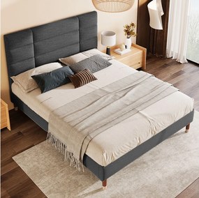 Łóżko dla dorosłych 140 x 200 cm - Łóżko podwójne z tapicerowanym oparciem - Szary len - bez materaca