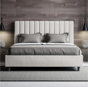 Łóżko wyposażone w stelaż z listwami z pojemnikiem tapicerowane 160x200 sztucznej skóry Biały Agueda