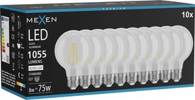 Mexen Vintis 10x żarówka filament LED E27, G80, 8W, Neutralna - 4000K, 1055 lm, clear - L155-E27-0840-00x10