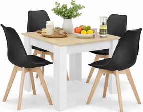Kwadratowy stół biały + dąb sonoma z czarnymi krzesłami 4 szt H1-W96