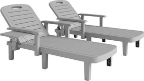 Outsunny Leżak ogrodowy z bocznym stolikiem, wygląd drewna, leżak z 5-stopniową regulacją oparcia, jasnoszary | Aosom PL