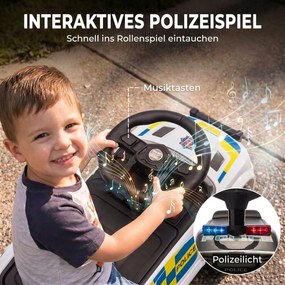 AIYAPLAY Jeździk Policja z muzyką, światłem, zabezpieczeniem przed przewróceniem i schowkiem pod siedzeniem 18-36 Monate Biały | Aosom PL