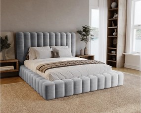 Emporius Elise łóżko z grubą pianką 140x200 - nowoczesne łóżko z pojemnikiem i stelażem, tkanina aksamitna, jasny szary (Ikoo 19)