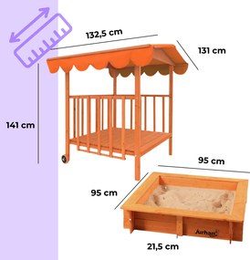Piaskownica z werandą HAPPY, 130x130x143cm, brązowa/pomarańczowa Jurhan