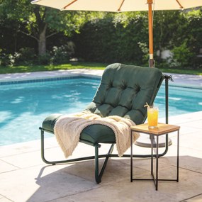 Outsunny Krzesło ogrodowe fotel z poduszką oddychające siedzisko typu sling stalowa rama do ogrodu tarasu 76 x 92 x 76 cm Ciemnozielony | Aosom PL