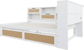 Sofa rozkładana - 140 x 200 cm - 2 szuflady i gniazdo - drewno sosnowe + sklejka + MDF - biała