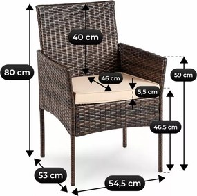 Zestaw mebli ogrodowych German technorattan brązowy/beżowy 4 fotele + stół szklany na taras ogród balkon elegancki komplet